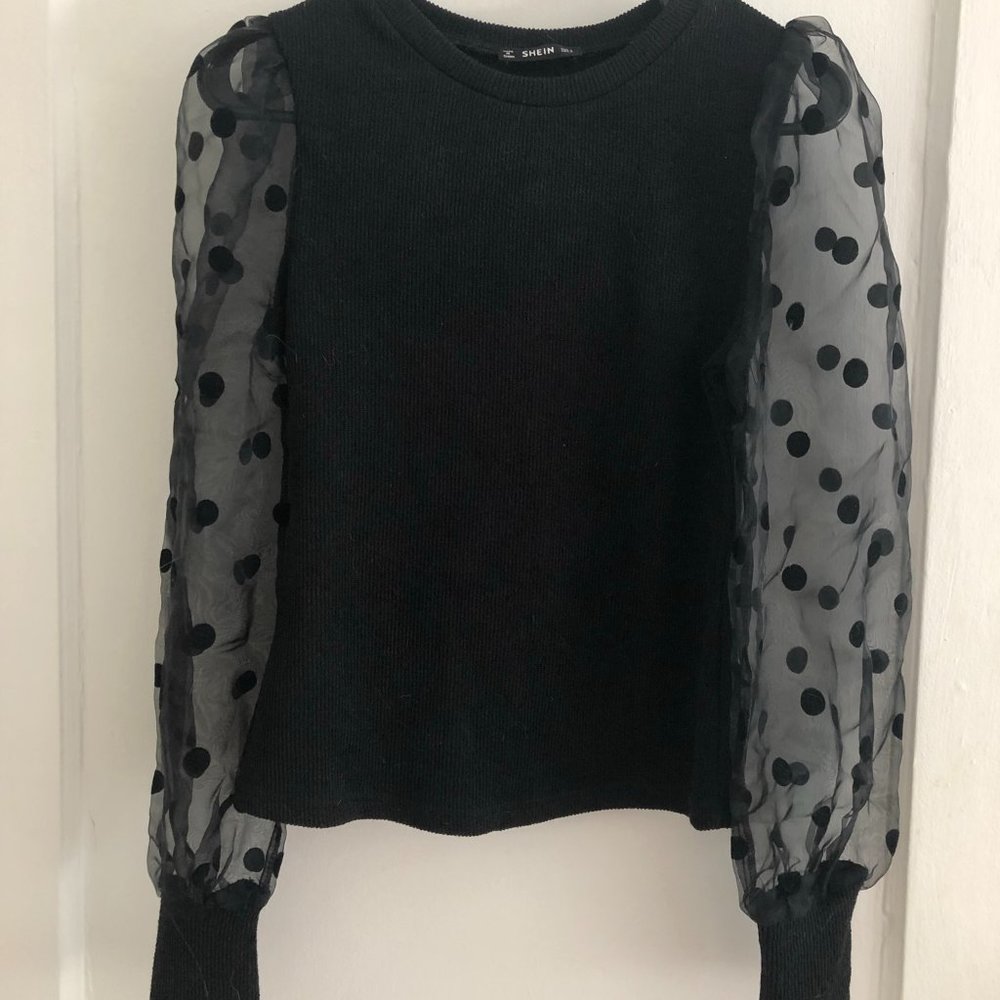 Black Polka Dot Organza Sleeve Top